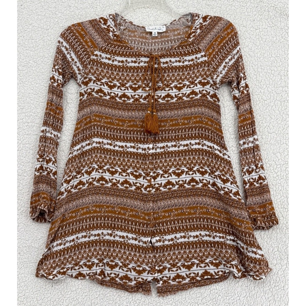 Cloud Chaser Boho Top Women M Brown Tassel Peasant Hippie Cottagecore